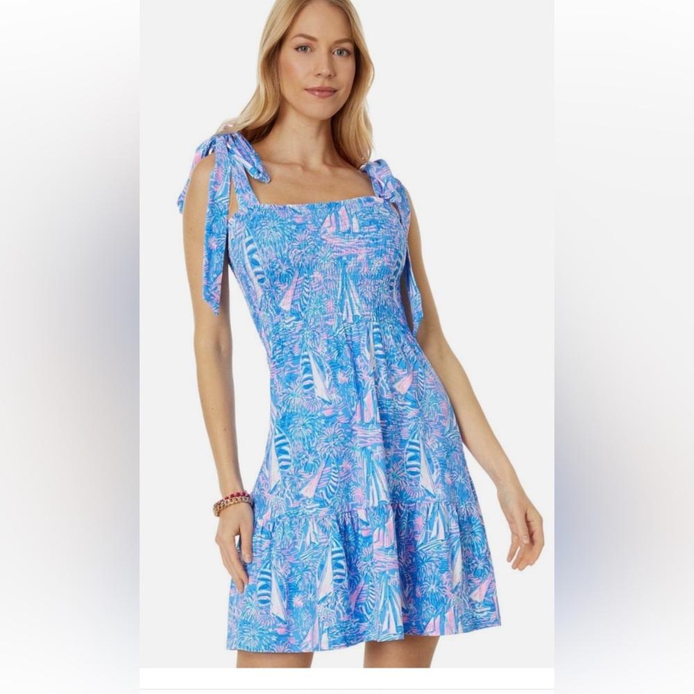Lilly Pulitzer Blue and Pink Smocked Dress
